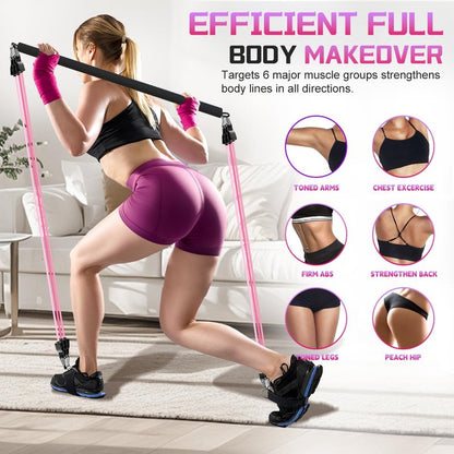 VEICK Pilates Bar Kit with Resistance Bands, Elastic Workout Bands for Men and Women, Set of 5 Resistance Loop Bands for Home Fitness, Stretching, Strength Training, Physical Therap, Purple