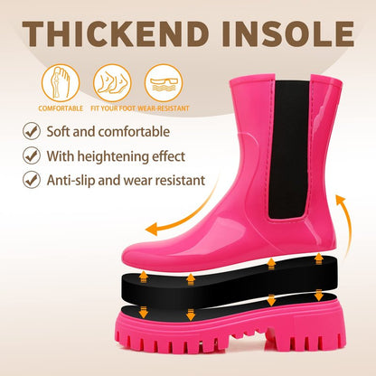 Hsttgsr Rain Boots for Women, Waterproof PVC Rubber Garden Boots Womens Chelsea Boots Short Platfrom Rain Boots, Anti-Slip Elastic Slip On Rainboots Garden Rain Shoes for Yard Farm Outdoor Work