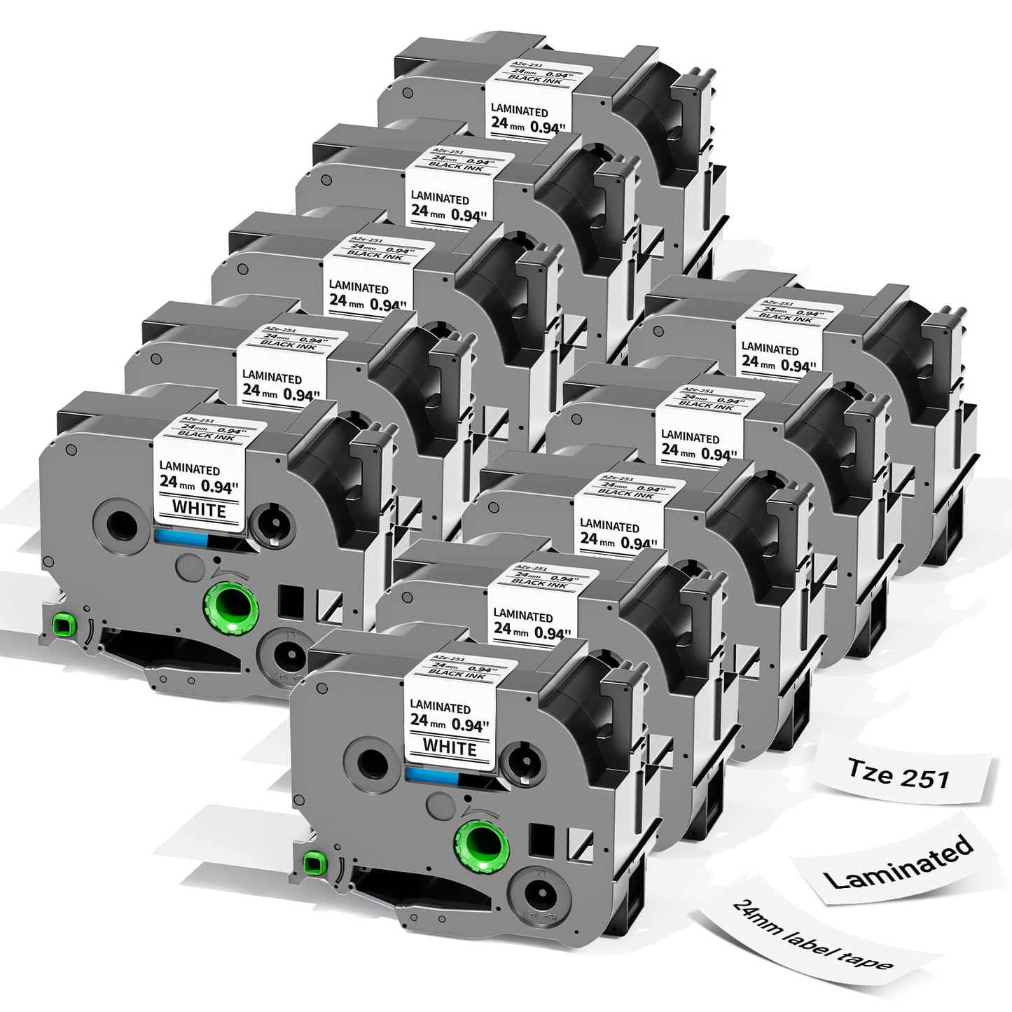 Label KINGDOM Compatible with Brother P Touch 24mm 0.94” TZe-251 TZ Tape, for PT-D610BT D600 700 P710BT PTP750W, 1” Laminated White Label Maker Tape Tze251, 10-Pack