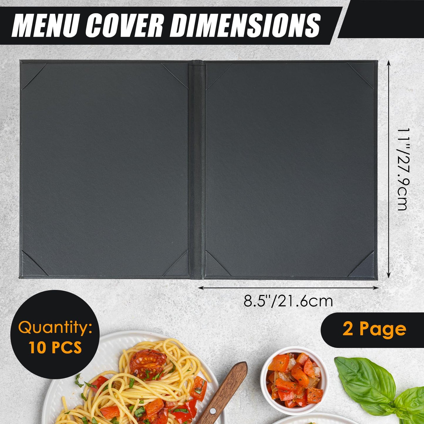 NATGAI Restaurant Menu Covers 8.5" x 11", 10 Packs PU Leather Menu Holders, Waterproof Double View Restaurant Menu Holders, Fit for Letter Size Restaurant Bar Cafe Hotel (2 View, 8.5"×11")