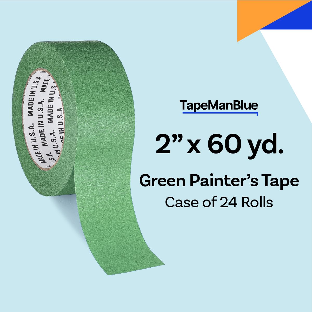 High Tack Green Painters Tape, 2 inch x 60 Yards, Case of 24 Rolls, Made in America, Clean Removal Green Masking Tape, Strong & UV Resistant