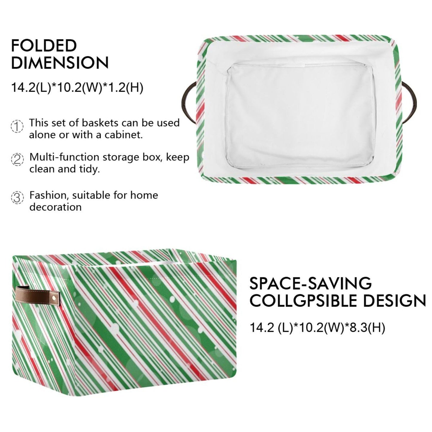 ZAZYXTJ Christmas Storage Basket for Shelves Foldable Open Storage Bin Waterproof PE Coating Closet Organizer with Handles for Home Office Nursery Kids Shelves Desks