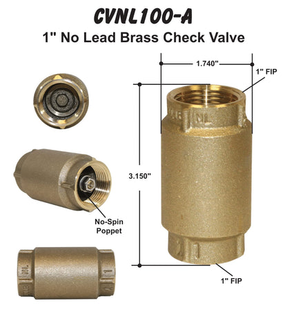 Merrill MFG CVNL100 1" No-Lead Brass Check Valve 700 Series, 1"