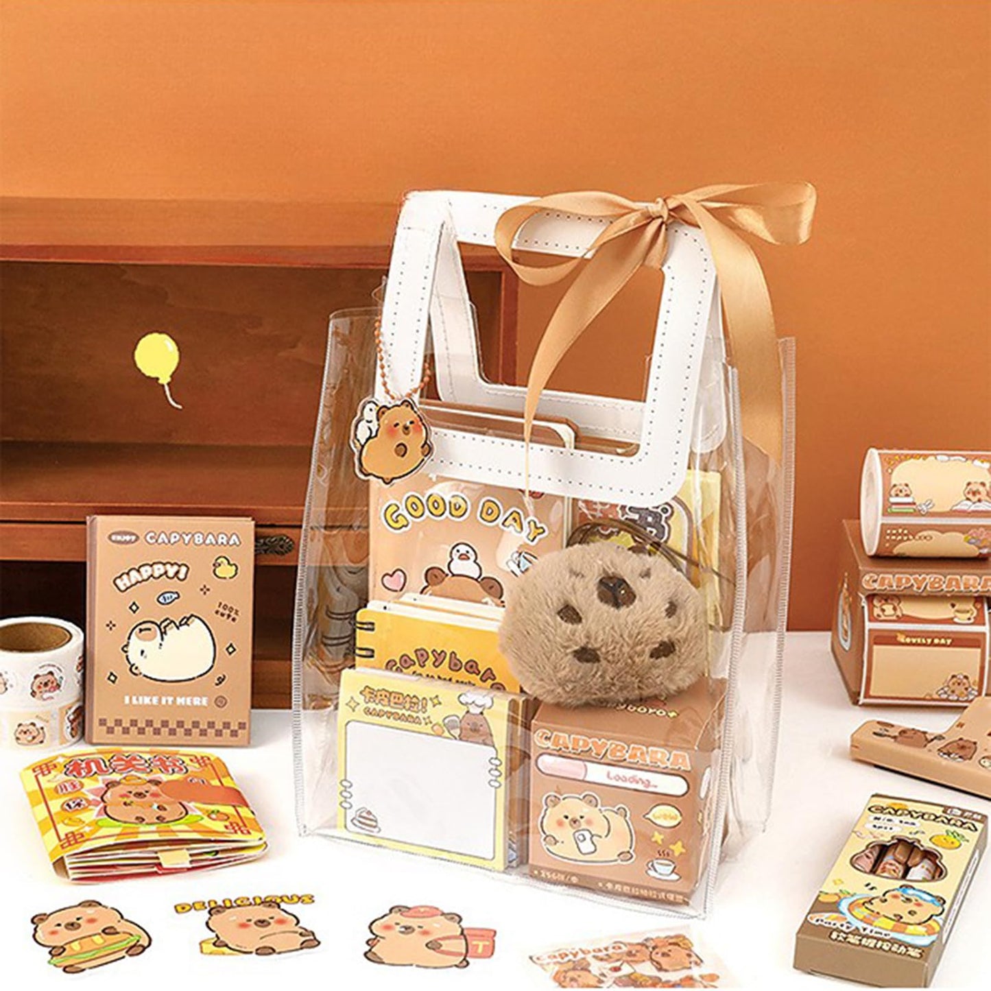 ERANC Capybara Stationery Set for Girls – Cute School Supplies Gift Bundle with Pencils, Notebook, Triangle Ruler, Stickers, Notepad, and Keychain Charm – Nice Gift for Kids (127Pcs)