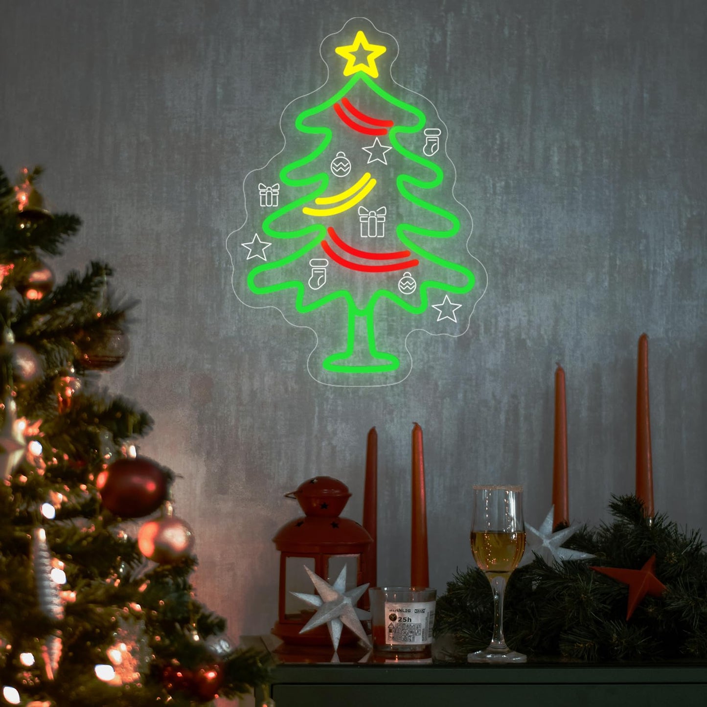 Radineon Christmas Tree Neon Sign for Wall Decor, Dimmable LED Neon Lights with Hanging Chain for Bedroom, Living Room, Window, Home, Party, Christmas Decoration（15.7 * 11 Inches）