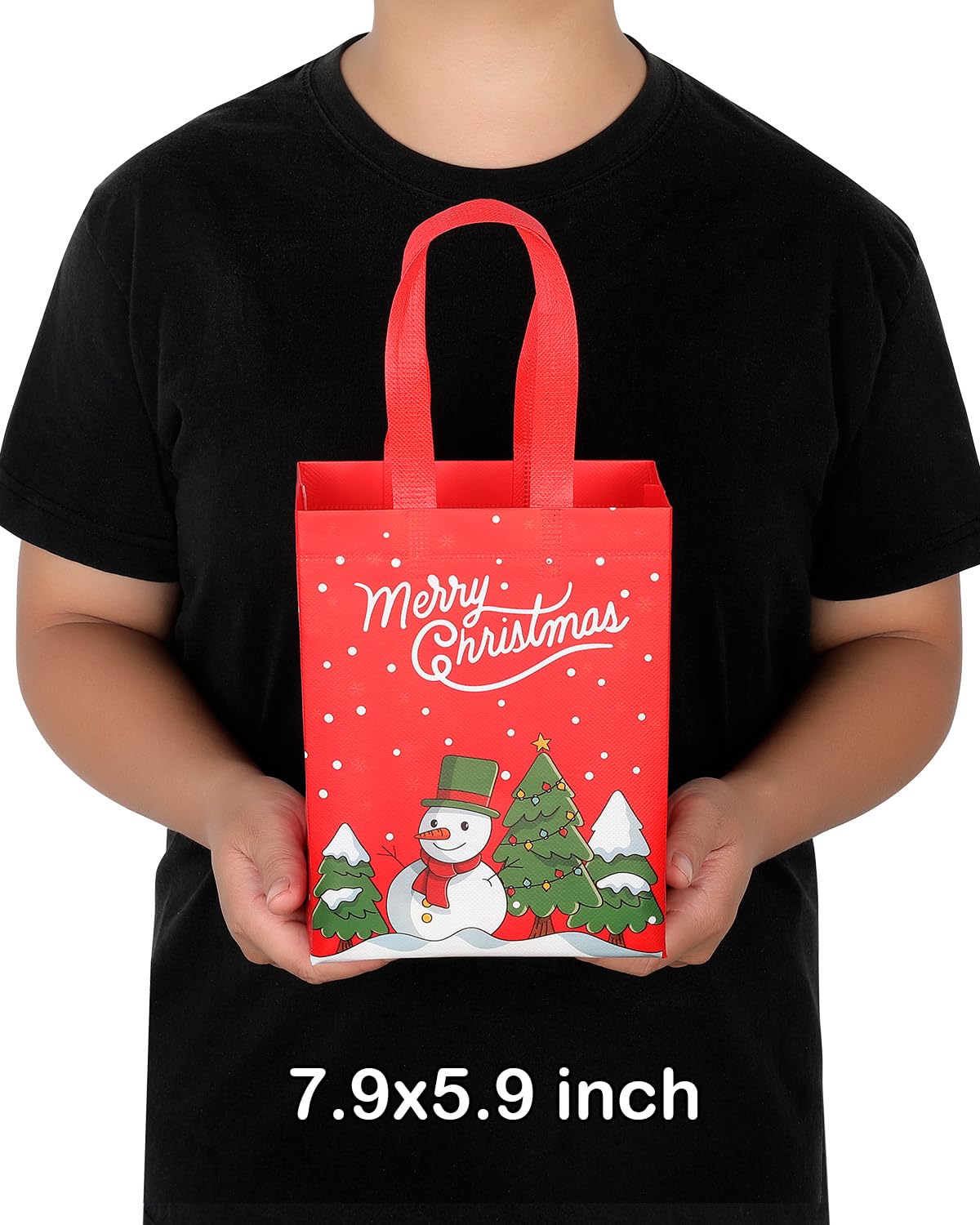 YALTOON 12 Pack Small Christmas Gift Bags, Mini Xmas Bags with Handles, Christmas Party Favor Bags, Tiny Holiday Gifts Bag for Presents, Mini 7.9"x5.9"x3.5"
