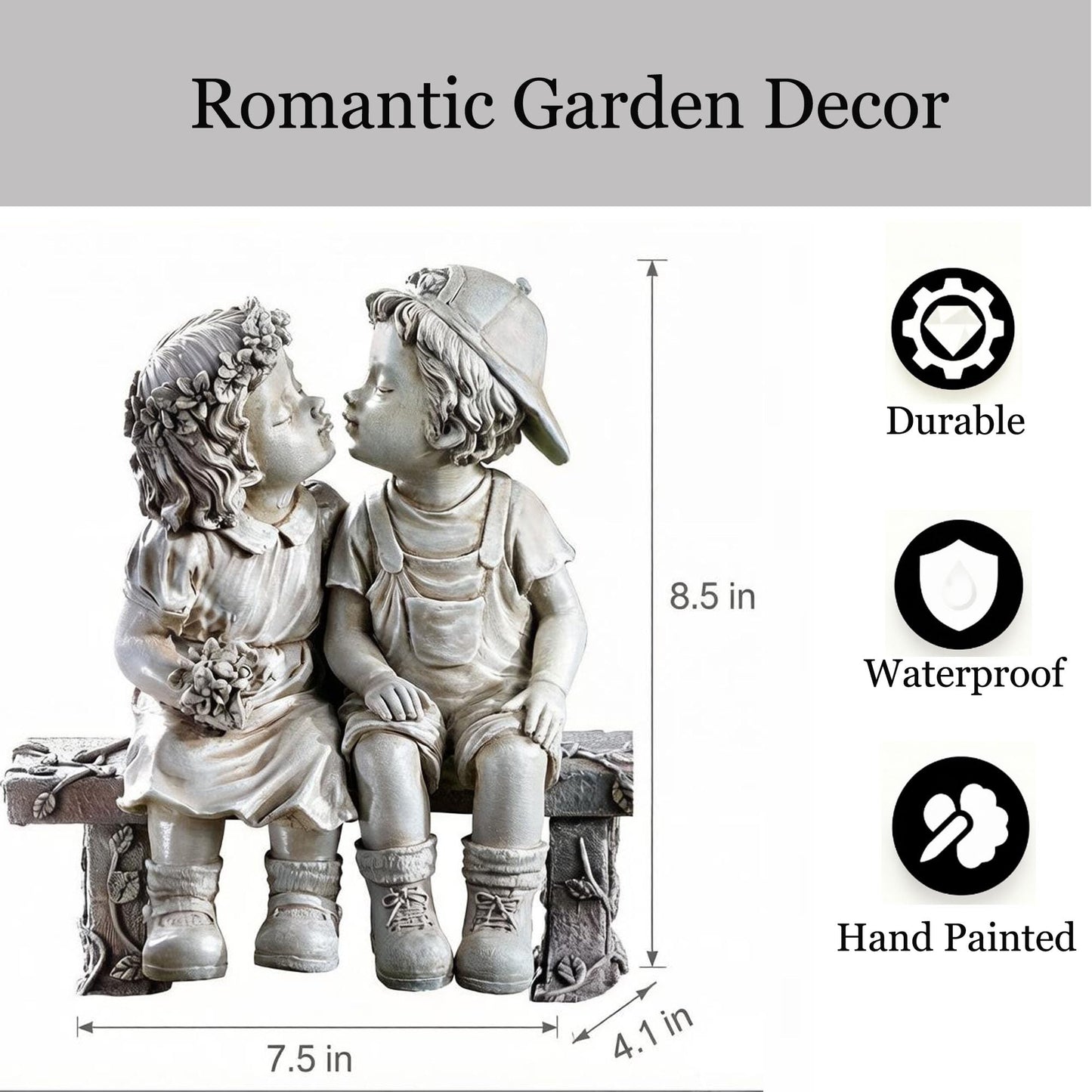 Ahbuohe Garden First Kiss Outdoor Statue Decorative, Flower Bed Decor Puppy Love Kissing Couple,Boy and Girl Kissing Garden Figurine for Yard Patio Art