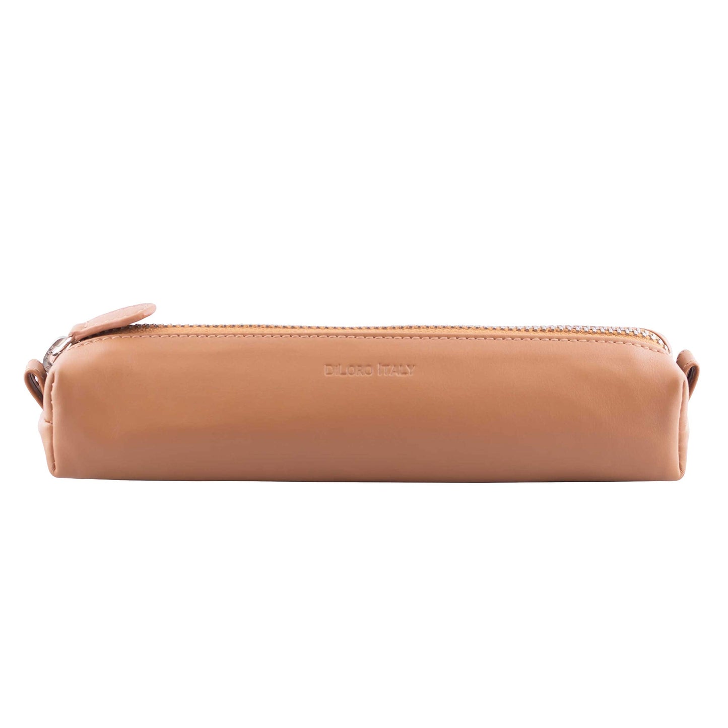DiLoro Leather Zippered Fountain Ballpoint Rollerball Pens and Pencils Case Holder Pouch Genuine Full Grain Soft Nappa Leather (Tan)