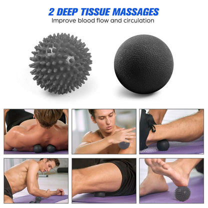 Odoland Massage Set - 360 Trigger Point, Muscle Roller Stick, Y Shaped Handheld, 2 Massage Balls for Legs, Arms - Myofascial & Deep Tissue Pain Relief - Black