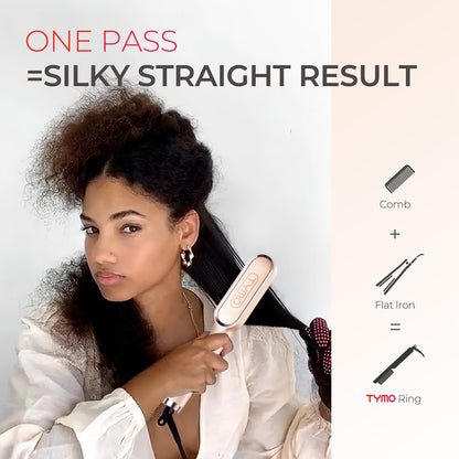 TYMO Ring Hair Straightener Brush – Hair Straightening Iron with Built-in Comb, 20s Fast Heating & 5 Temp Settings & Anti-Scald, Perfect for Professional Salon at Home, Sakura Pink