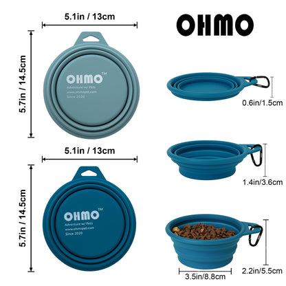 OHMO Collapsible Dog Bowl(2 Pack, Peacock&Light Blue 12oz/400ml) Premium Silicone Pet Water Bowls for Cats & Dogs, Portable Dog Travel Bowls Foldable for Outdoor Camping Hiking