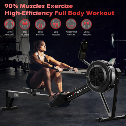 PASYOU Air Rowing Machine for Home,10-Level Resistance 350lbs Rower Machine,Foldable Row Machines Commercial with 54in Rail and Bluetooth Backlit Monitor, Adjustable Tablet Holder PR70