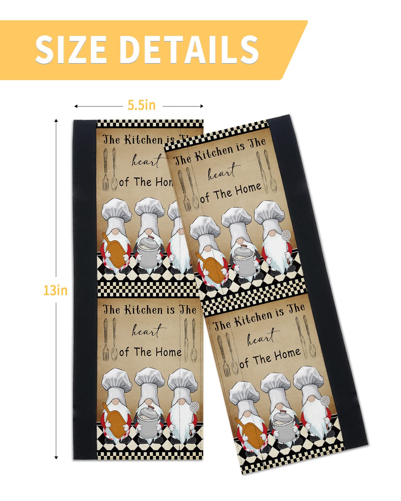 Cute Chef Gnomes Refrigerator Door Handle Covers Set of 2 for Dishwasher Microwave Oven Fridge Stove Door Handles,Washable Kitchen Decor Accessories,Funny Chef Cook Checkered Plaid Black White Brown