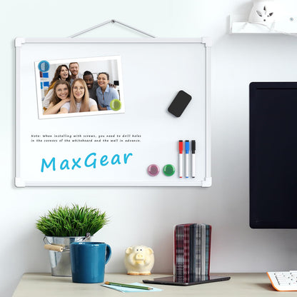 MaxGear Double-Sided Dry Erase Board for Wall, 16"x12" Hanging Whiteboard, Small Dry Erase White Board with 3 Markers&4 Magnets, Portable Whiteboard for Students - Planning, Drawing, Memo, to Do List