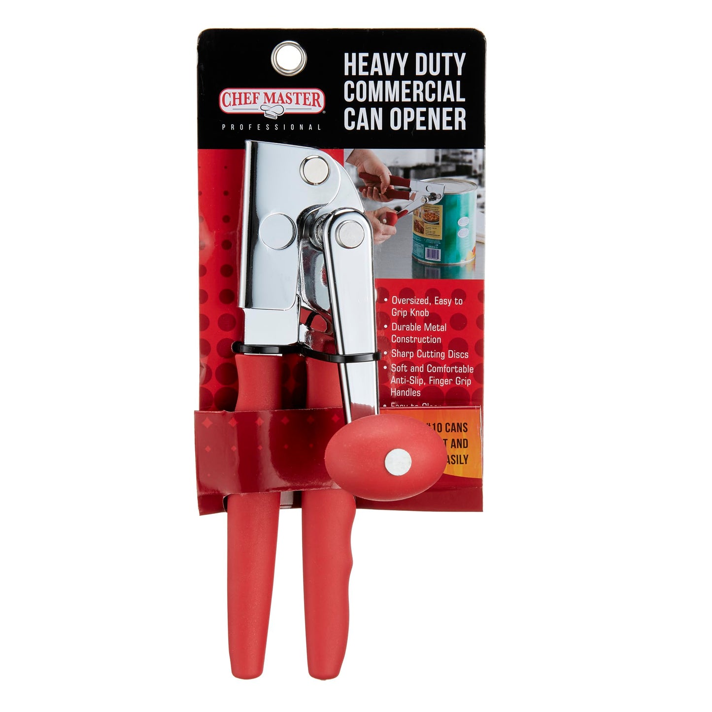 Chef Master Commercial Can Opener Heavy Duty - Manual Hand Crank for Large Cans with Anti-Slip Grip - Stainless Steel Restaurant Can Opener Manual for Seniors, Kitchen, Bars & Food Trucks - 90056