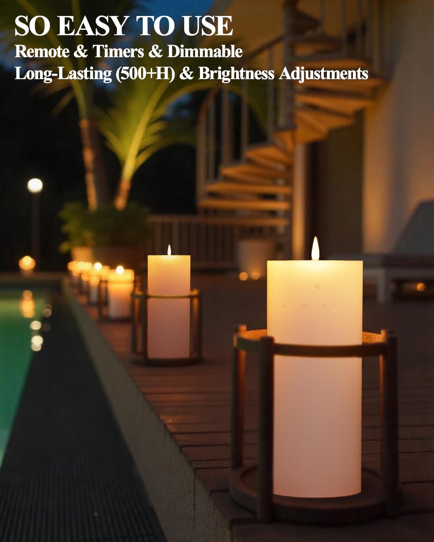 Gmnee 4"x8" Outdoor Waterproof Flameless Candles with Remote Timers Plastic