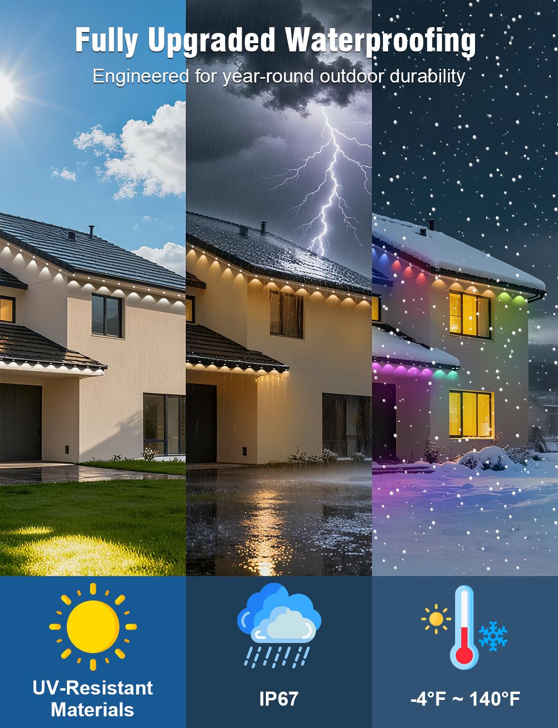 MGYIF Permanent Outdoor Lights 150FT RGBIC LED Smart LED Lights, App/Remote Control IP68 Waterproof for Holiday Decor, 50 Scene Modes, DIY Lights Lighting Timing for Christmas Halloween Party M2