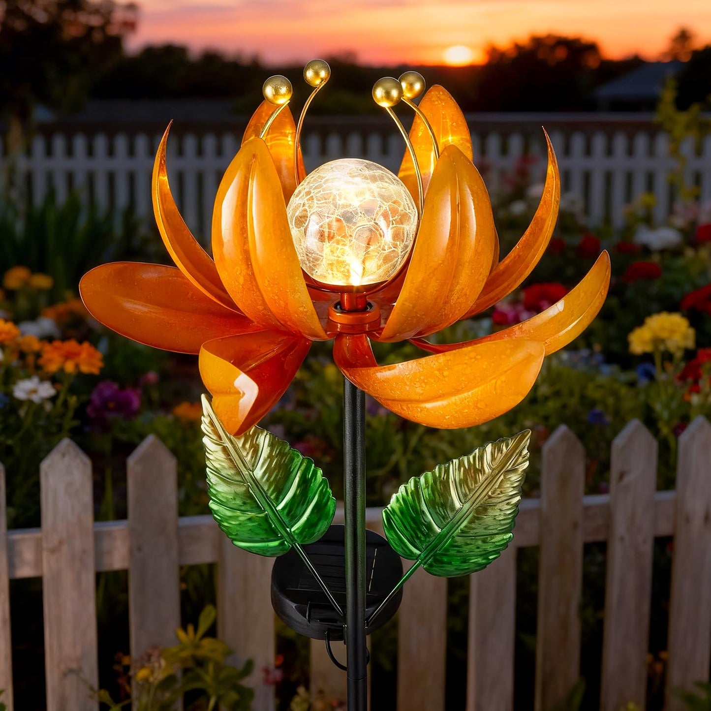AIINY Outdoor Solar Lights Garden Decor,Wind Spinner Yard Decorations for Outside, Lotus Garden Windmill with LED Cracked Crystal Waterproof Flower Sculpture for Patio Lawn Gardening Gifts