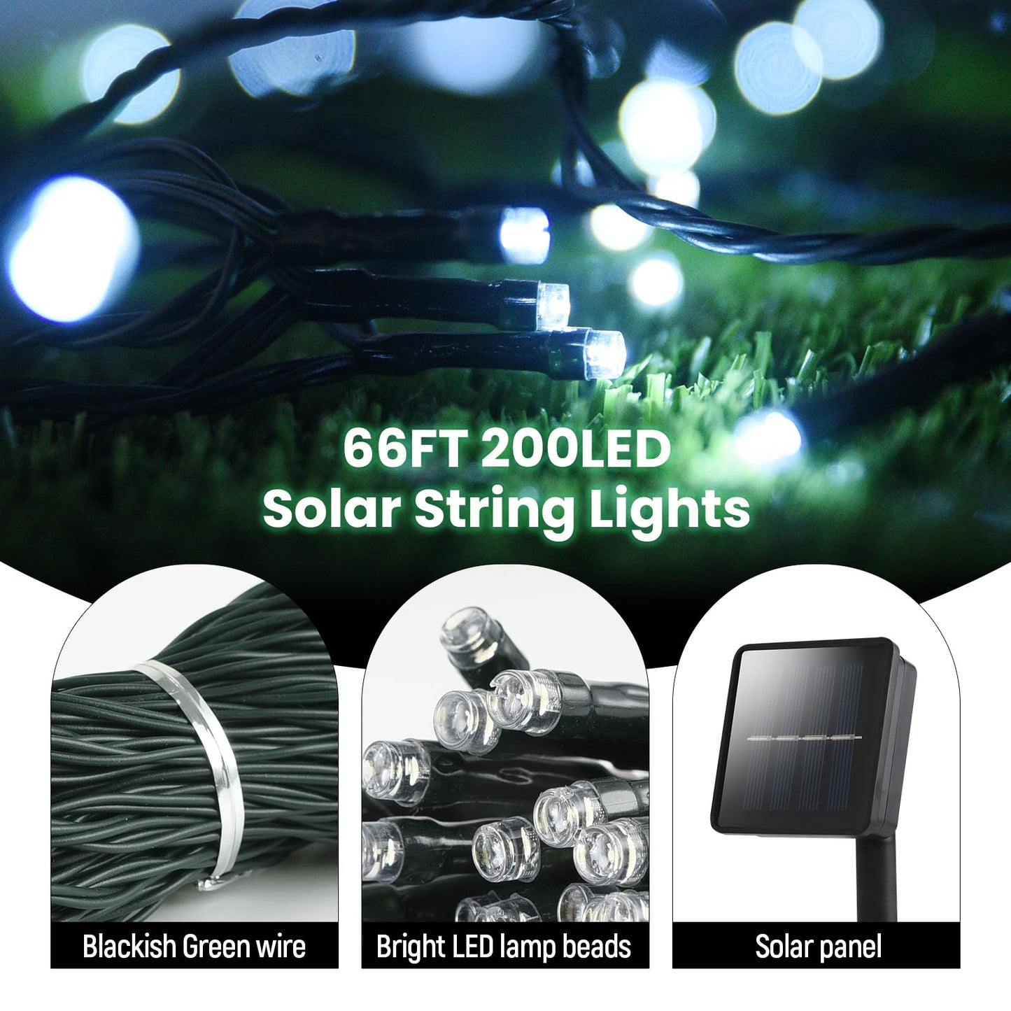 Dailyart Solar String Lights Outdoor, 82ft Cool White Solar String Lights 200 Led Solar Fairy Lights for Outside Waterproof 8 Lighting Mode Solar Lights for Outside,Garden,Courtyards,Trees