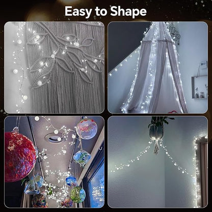 Copper Wire Firecracker Christmas Lights, 10FT 200LED Battery Operated Twinkle Cluster Fairy Lights for Christmas Tree with Remote for Bedroom Dorm Wreath DIY Wedding Christmas Decoration