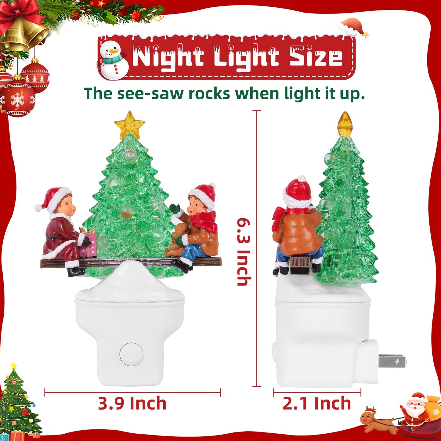 Yuxelulmai Christmas Tree Night Light Plug into Wall USB Portable Christmas Decorative Night Light Decoration for Kids Adults Bedroom Kitchen Living Room Holiday Decor (Children Seesaw)