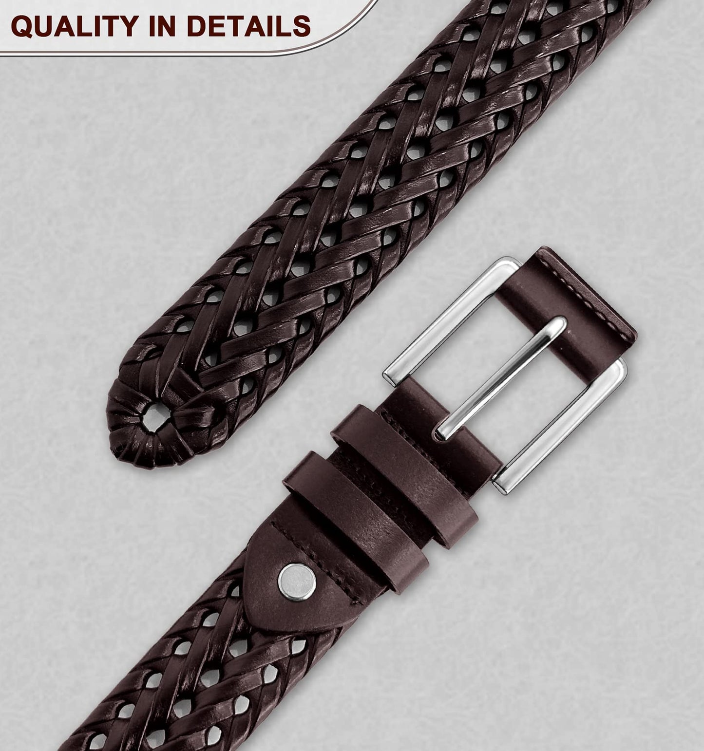 KEMISANT Mens belt 2 Pack, Woven Braided Leather Belt for Men Causal Golf Pants Polo Shirts Matching