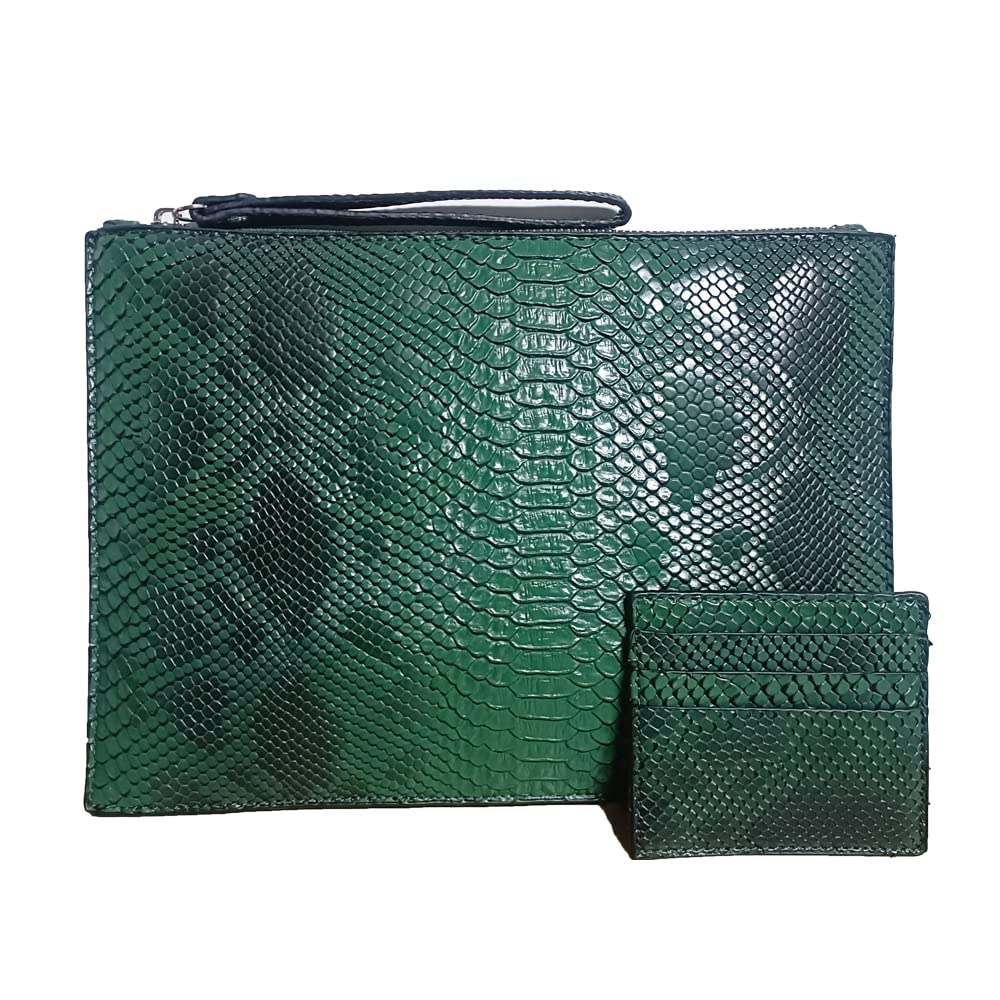 NIGEDU Women Clutches Fashion Snakeskin PU Leather Party Envelope Purse Bag with Hand Strap (Green)