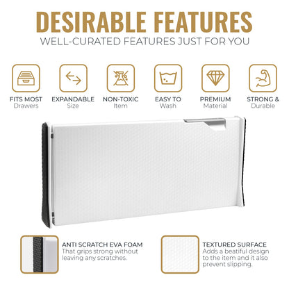 RAPTUROUS Adjustable Deep Drawer Divider – 5" Tall, Expandable 13-22", 10-Pack, Non-Slip Drawer Dividers for Clothes, Dresser, Kitchen & Office Organization (White)