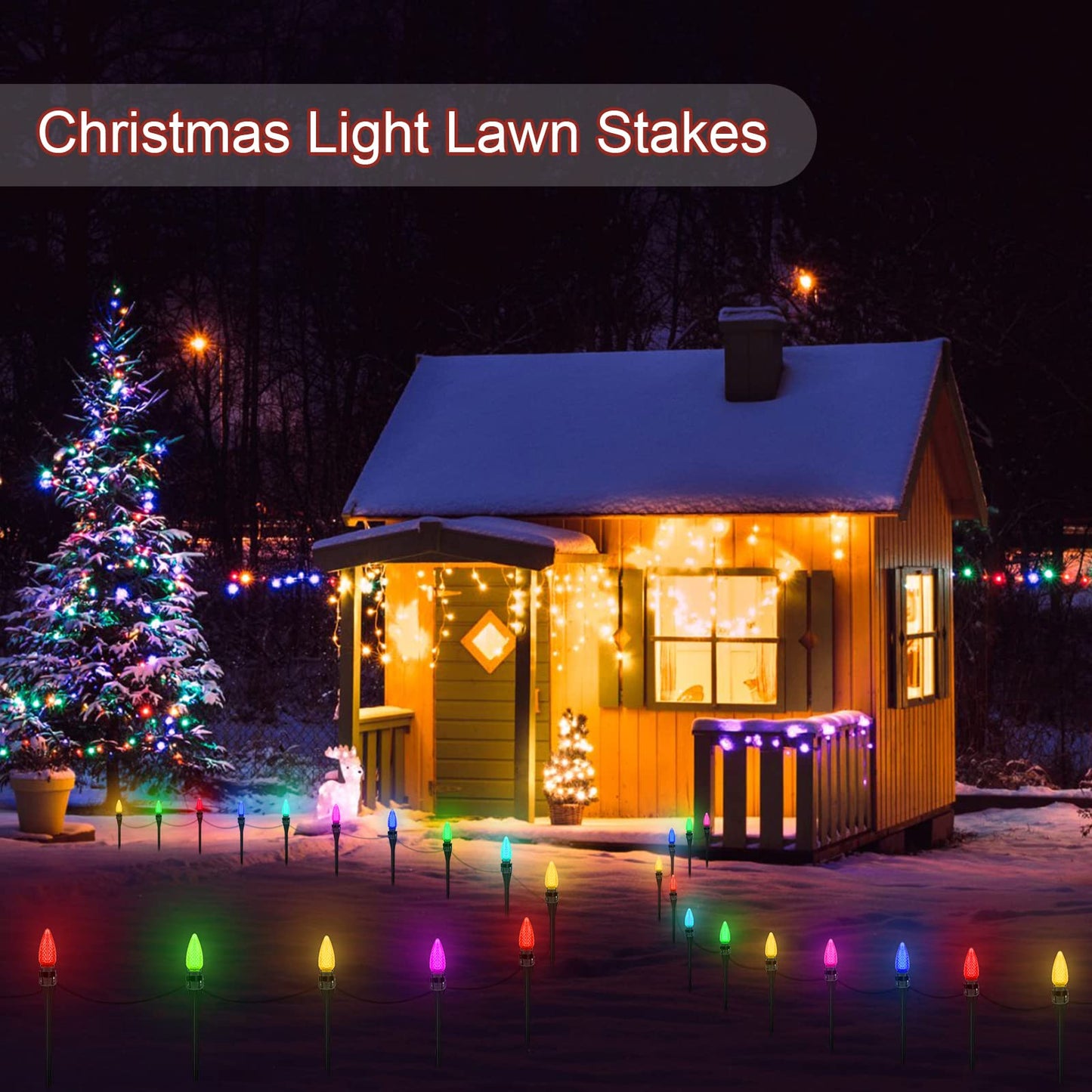 12 Inches Christmas Light Stakes Universal Yard Lawn Holiday Light Stakes C7 C9 String Lights Ground Stakes for Christmas Outdoor Lights Holders on Yards, Driveways, Pathways (50, Black)