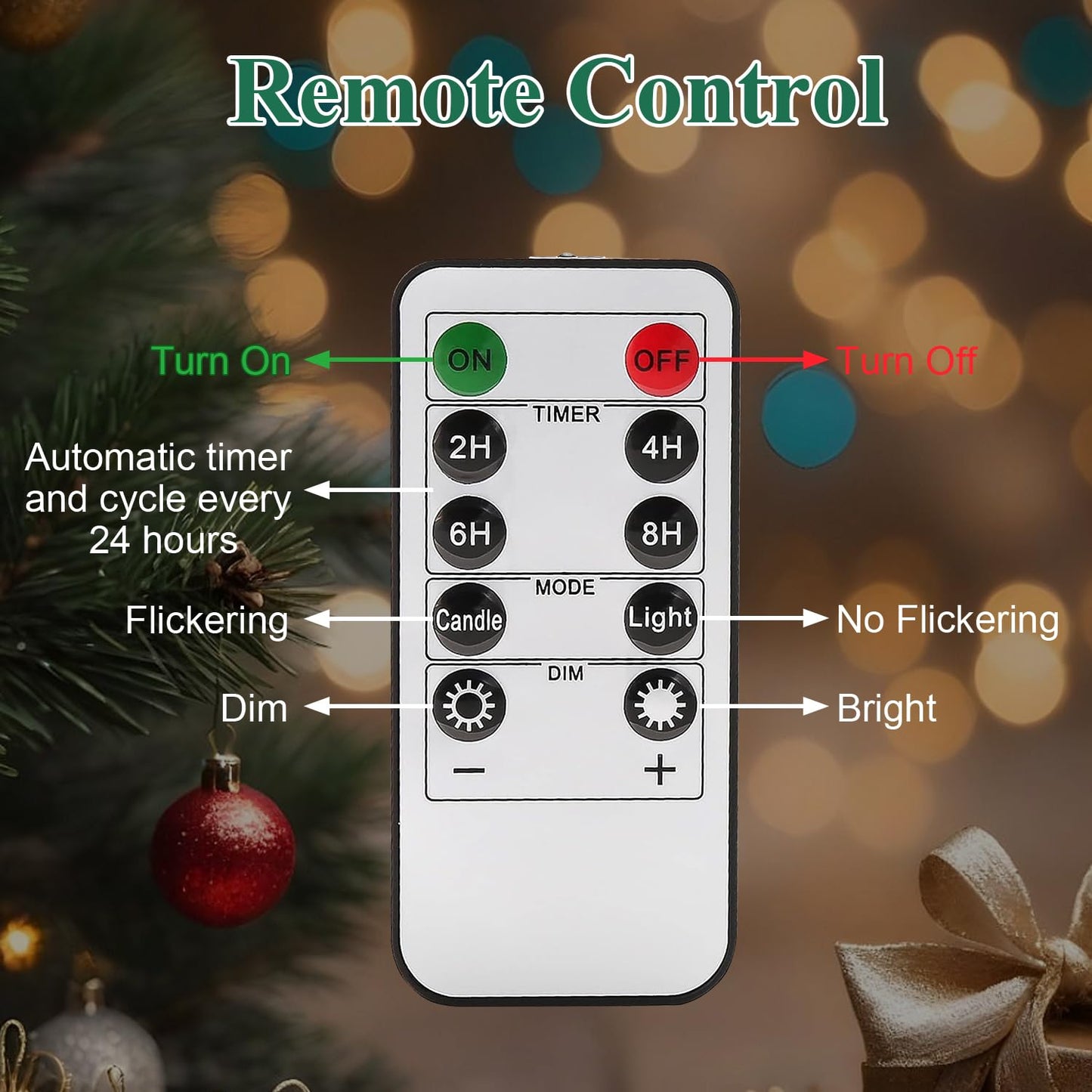 ilifemate Christmas Tree Candles Lights with Remote, Flameless LED Candles with Timer, 2 Modes & 2 Brightness, Battery Operated Christmas Decorations for Holiday Table & Mantel Decor 2 Pcs