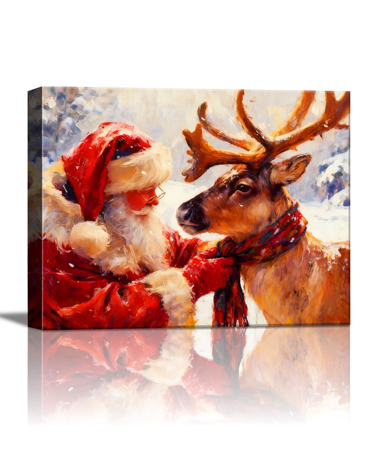 Santa's Reindeer Framed Christmas Wall Art - Festive Holiday Canvas Prints for Living Room Decor, Santa Claus Themed Bedroom Wall Decoration, Ready-to-Hang Christmas Gift Artwork for Home & Office