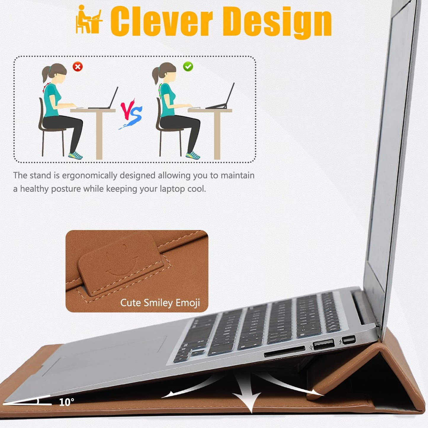 HYZUO 15 Inch Laptop Case Bag Sleeve with Stand for MacBook Air 15 M5 M4 A3241 M3 A3114 M2 A2941 2026-2023, 15" Surface Laptop 7/6/5/4/3, MacBook Pro 15 A1990 A1707 2019-2016, Brown
