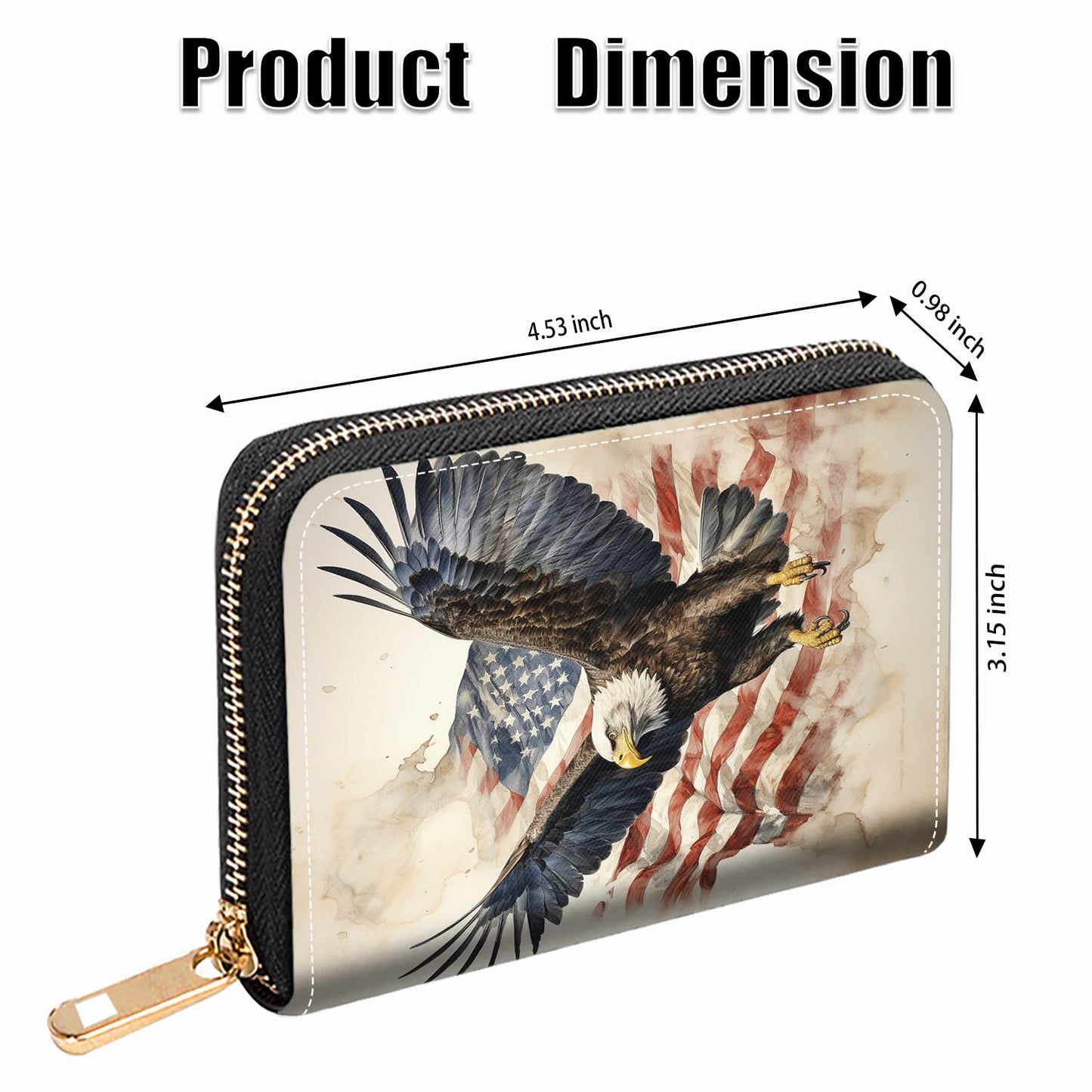 WEUIUJKILO Credit Card Holder Wallets for Women, Patriotic American Flag Bald Eagle Design RFID Blocking Small Leather Card Case Wallet with Zipper Accordion Wallets