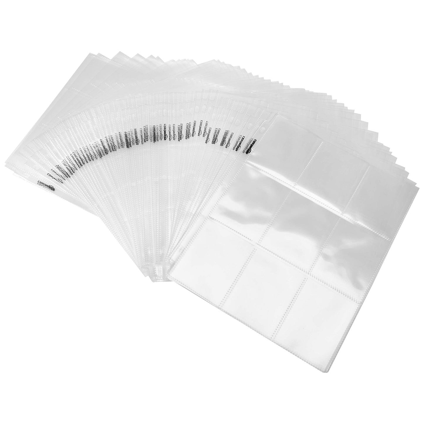 Amazon Basics 9-Sleeve Trading Card Protectors Binder Sheet for Storage and Protection, Top Loading, Transparent, 100-Pack
