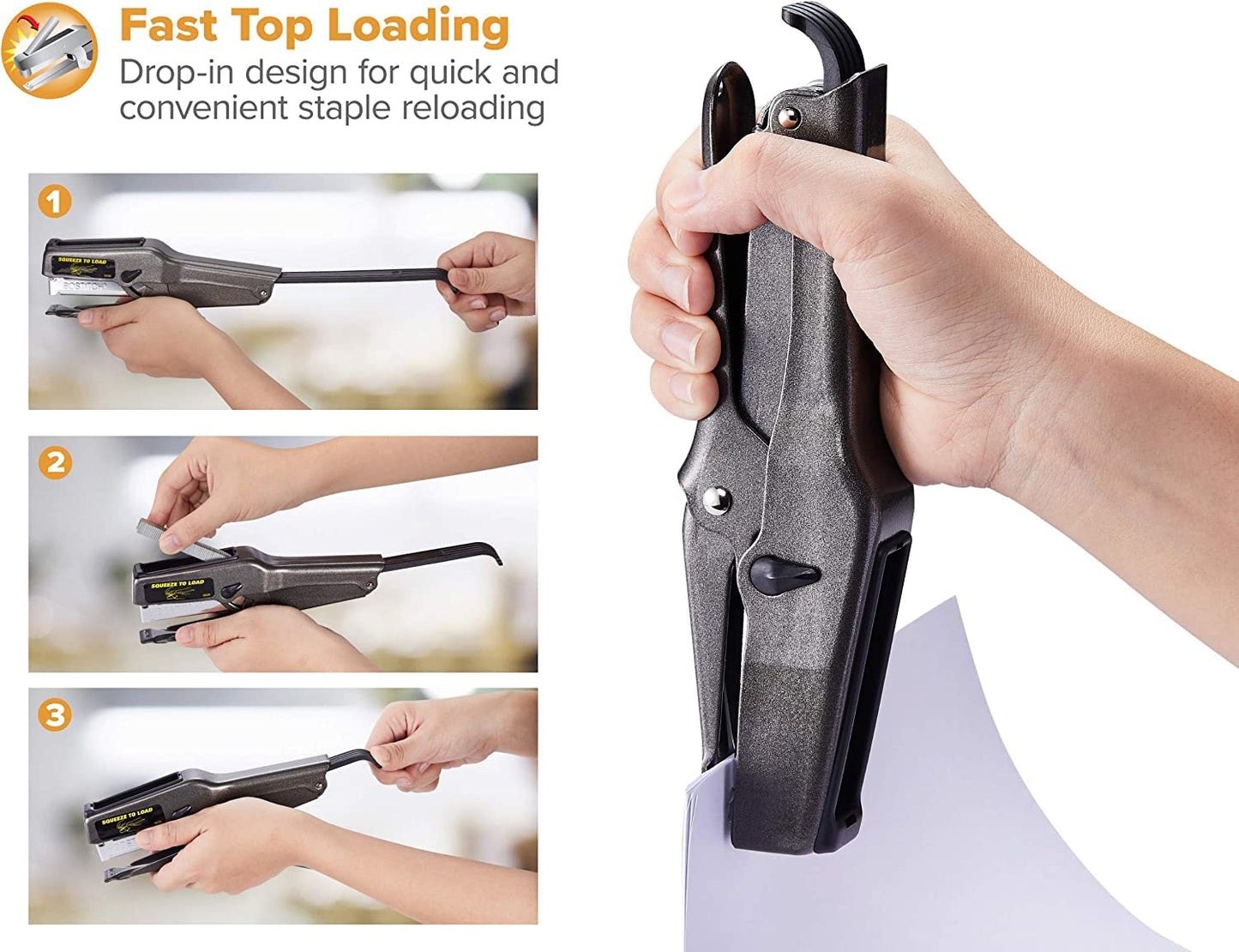 Bostitch Office B8 Plier Heavy Duty Stapler with 1250 1/4" Staples - Full Strip Metal Bostitch Stapler for Cardboard, Paper and Fabric (45 Sheet Capacity)