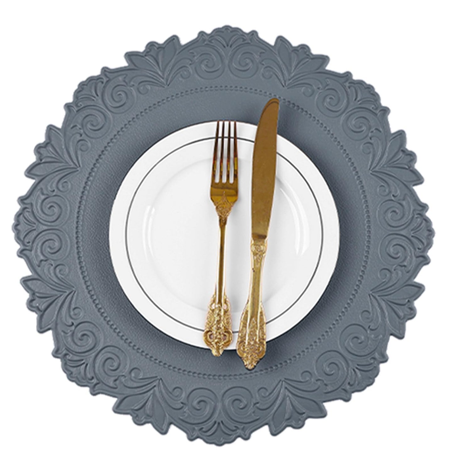 Noctiflorous Round Faux Leather 15 Inch Placemats Set of 6 Waterproof Wipeable Heat Resistant Tablemat for Dining Table Kitchen Non Slip Washable Oilproof Table Place Mat(Graphite Gray, 6)