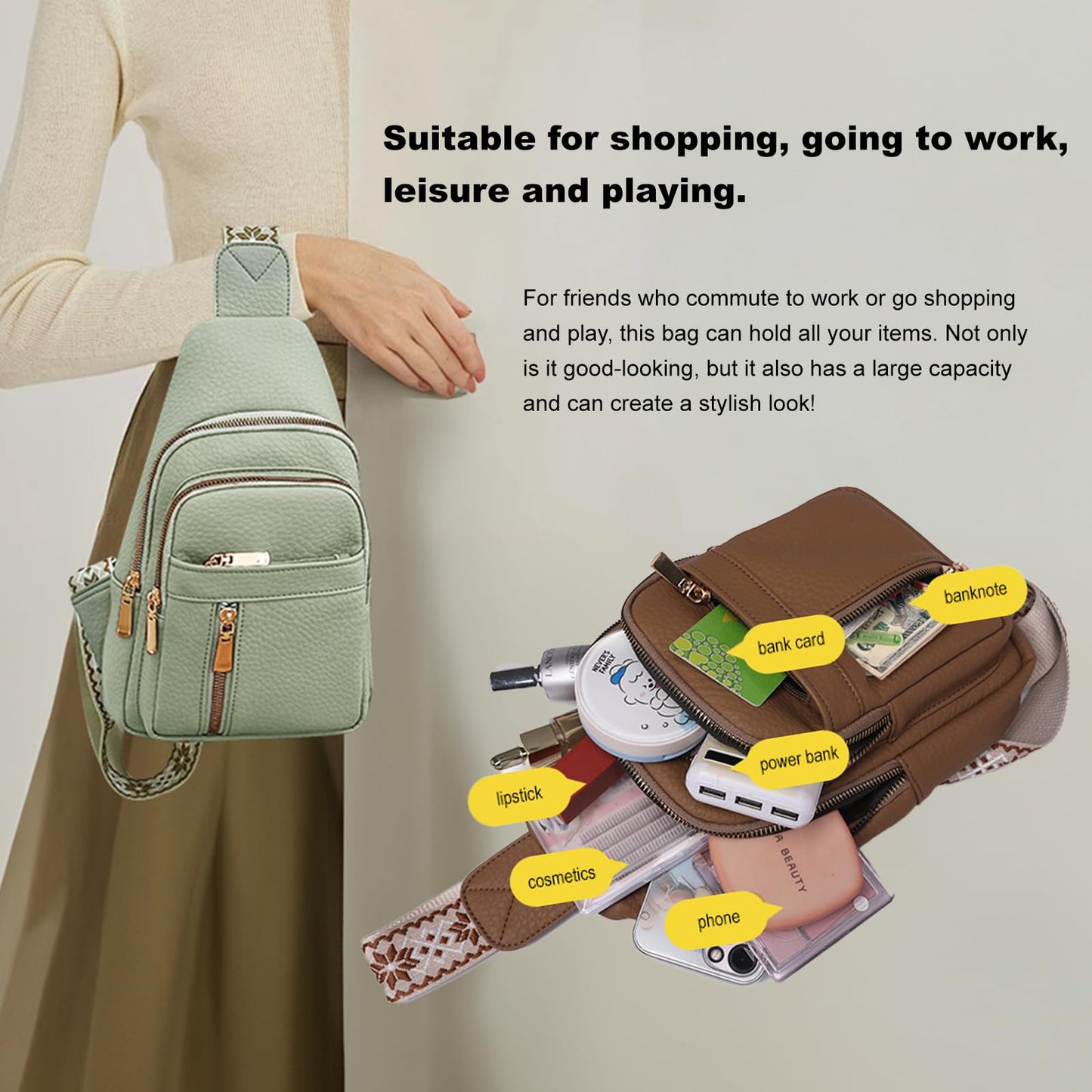LYYCLFQ Leather Sling Bag for Women,Travel Small Sling Bag Crossbody Bags for Women-Vegan Leather Fanny Pack Crossbody Bags
