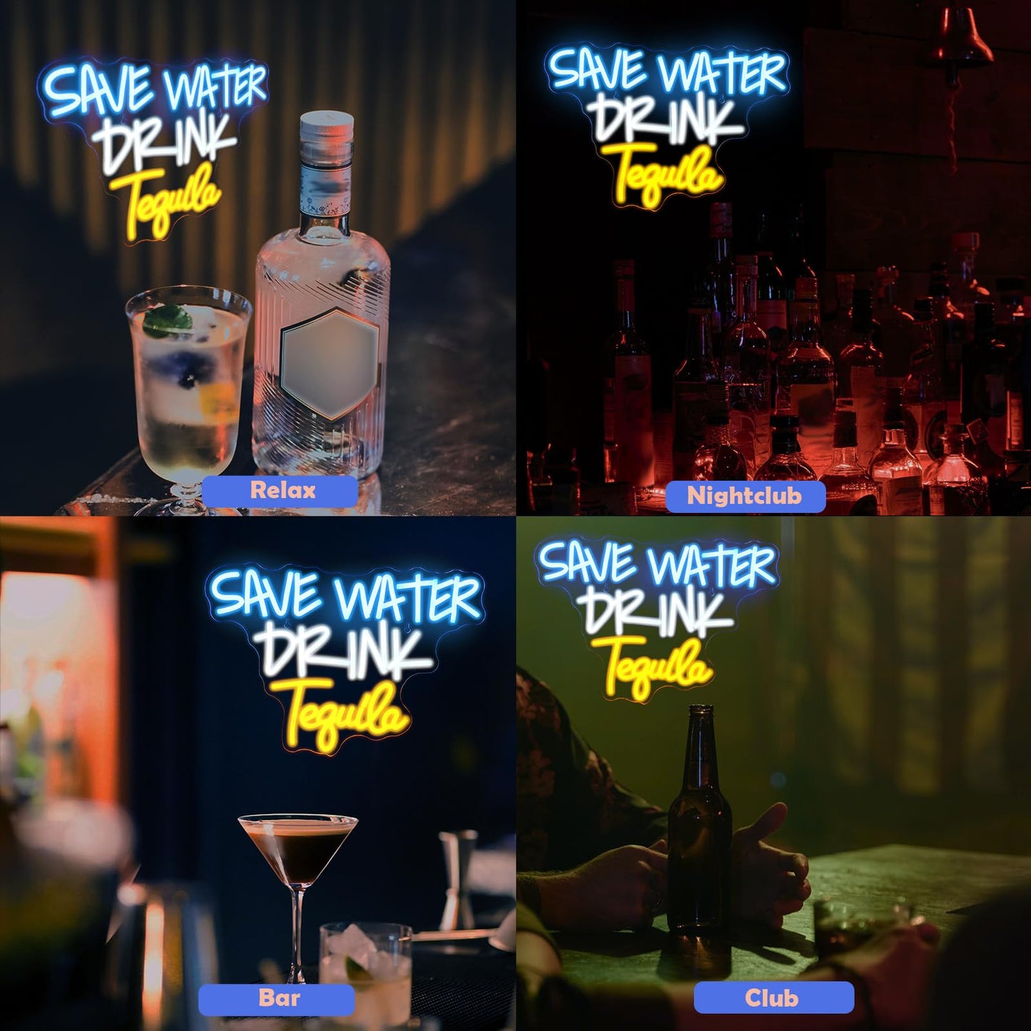 FAXFSIGN Save Water Drink Tequila Neon Sign Led Neon Lights for Wall Decor Usb Light Up Signs for Home Beer Bar Bedroom Restaurant Man Cave Cafe Bistro Club Party Decorations Gift