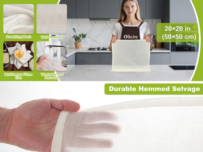 Organic Cheese Cloths, GOTS Certified, 2PCS, Grade 100, 20x20Inch Hemmed Cheese Cloth Reusable Muslin Cheesecloth for Straining, 100% Cotton Unbleached Fine Mesh Cloth Cheese Cloths for Cooking, Herbs