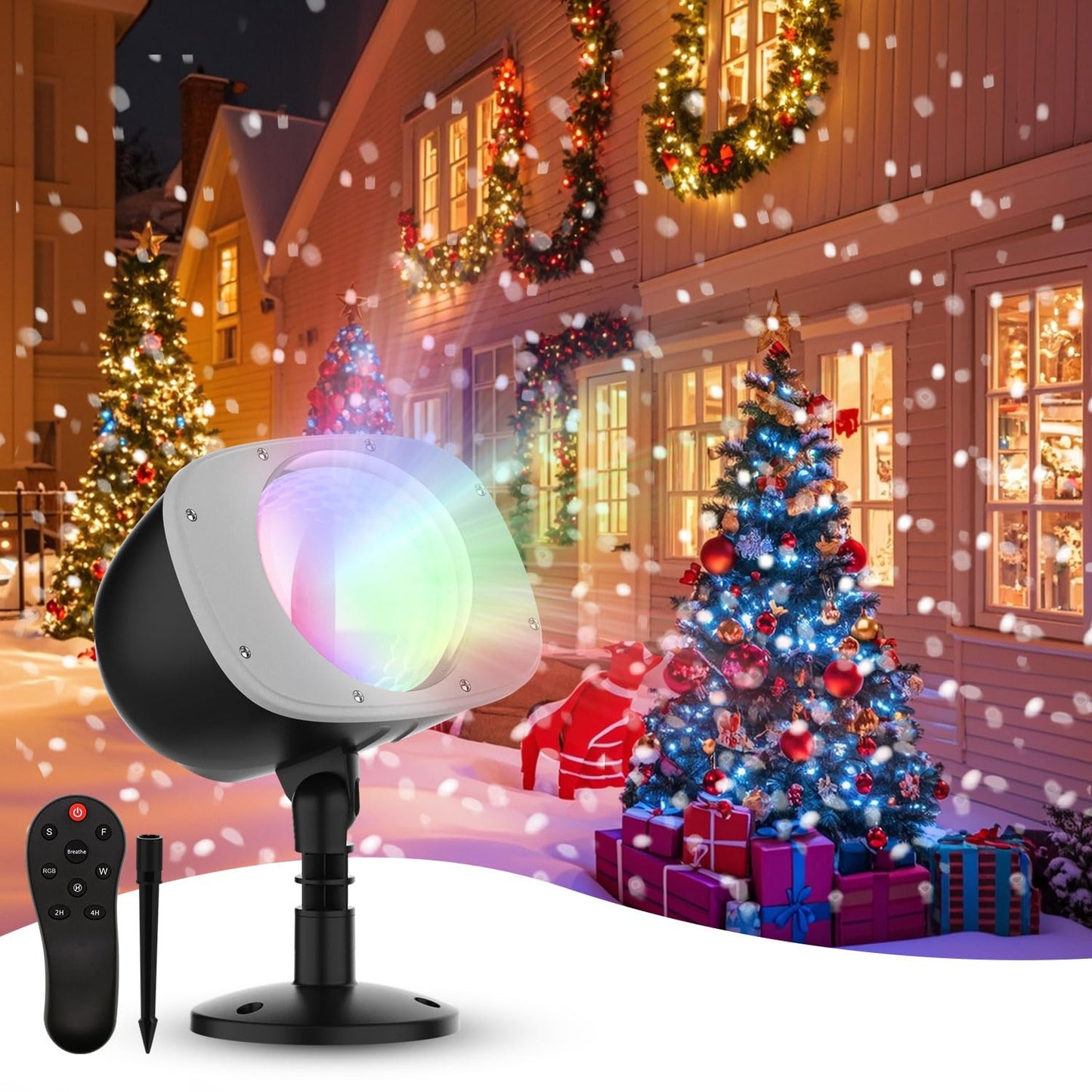 SOMKTN Christmas Snowfall Projector Lights, Holiday Projector Lights Waterproof Snow Flurries Landscape Spotlight with Remote for Xmas Party Wedding Home Decor