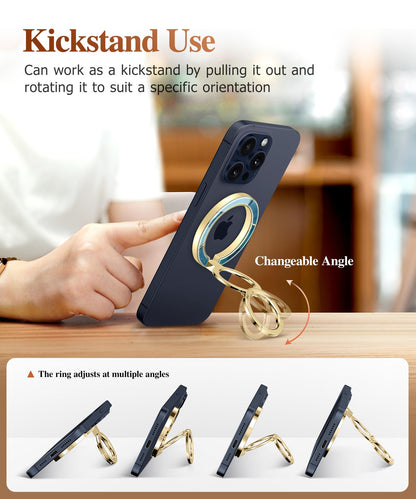 GVIEWIN Magnetic Phone Ring Holder, Compatible with MagSafe Phone Grip with Adjustable Stand, Magnet Phone Ring Kickstand for iPhone 17/16/15/14/13/12 Pro Max Plus Air/Other Phones (Glitter/Silver)