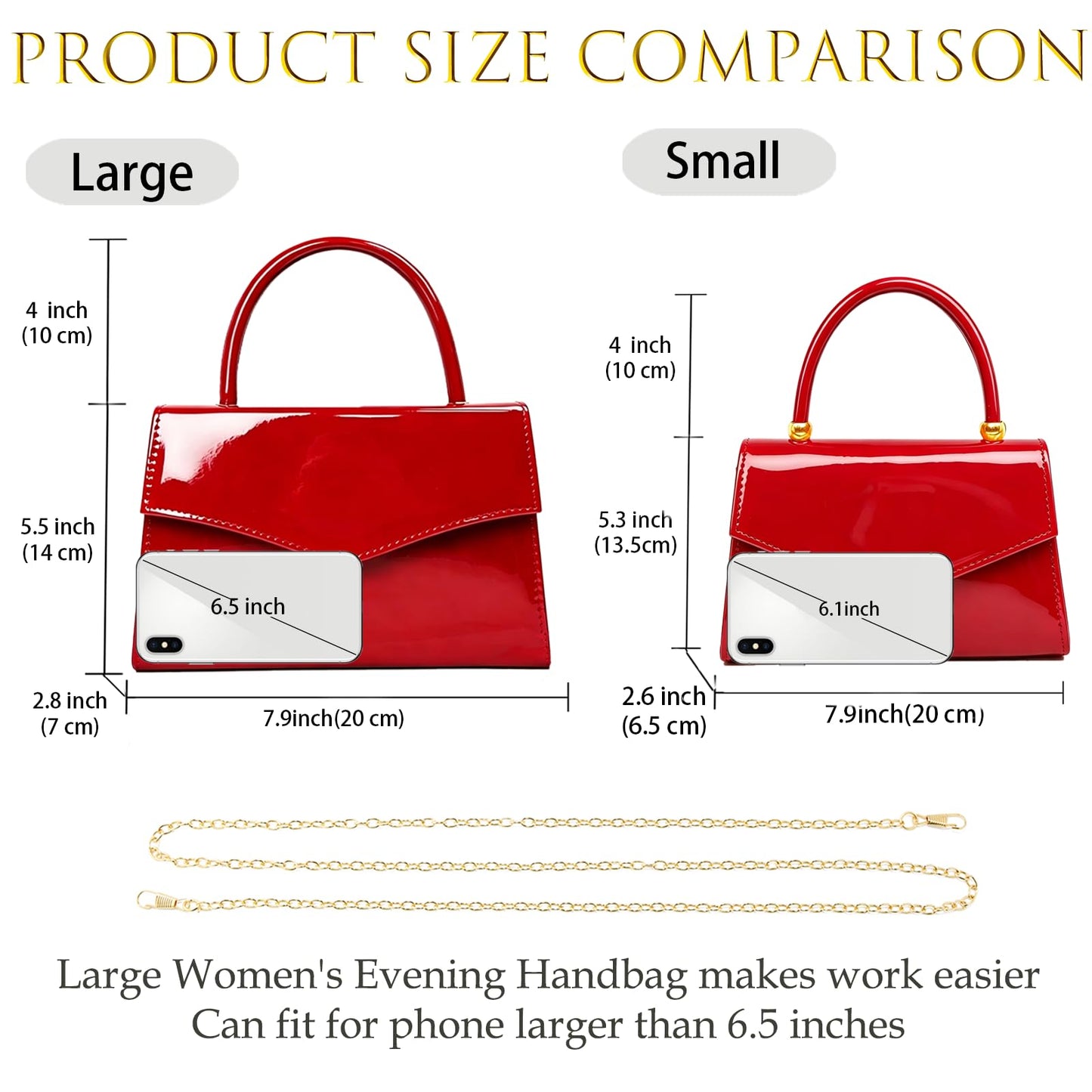 BYWAUQI Evening Patent Leather Handbag Purse Formal Women's Clutch Bag Top Handle for Wedding Party Prom Cocktail(Red-2)