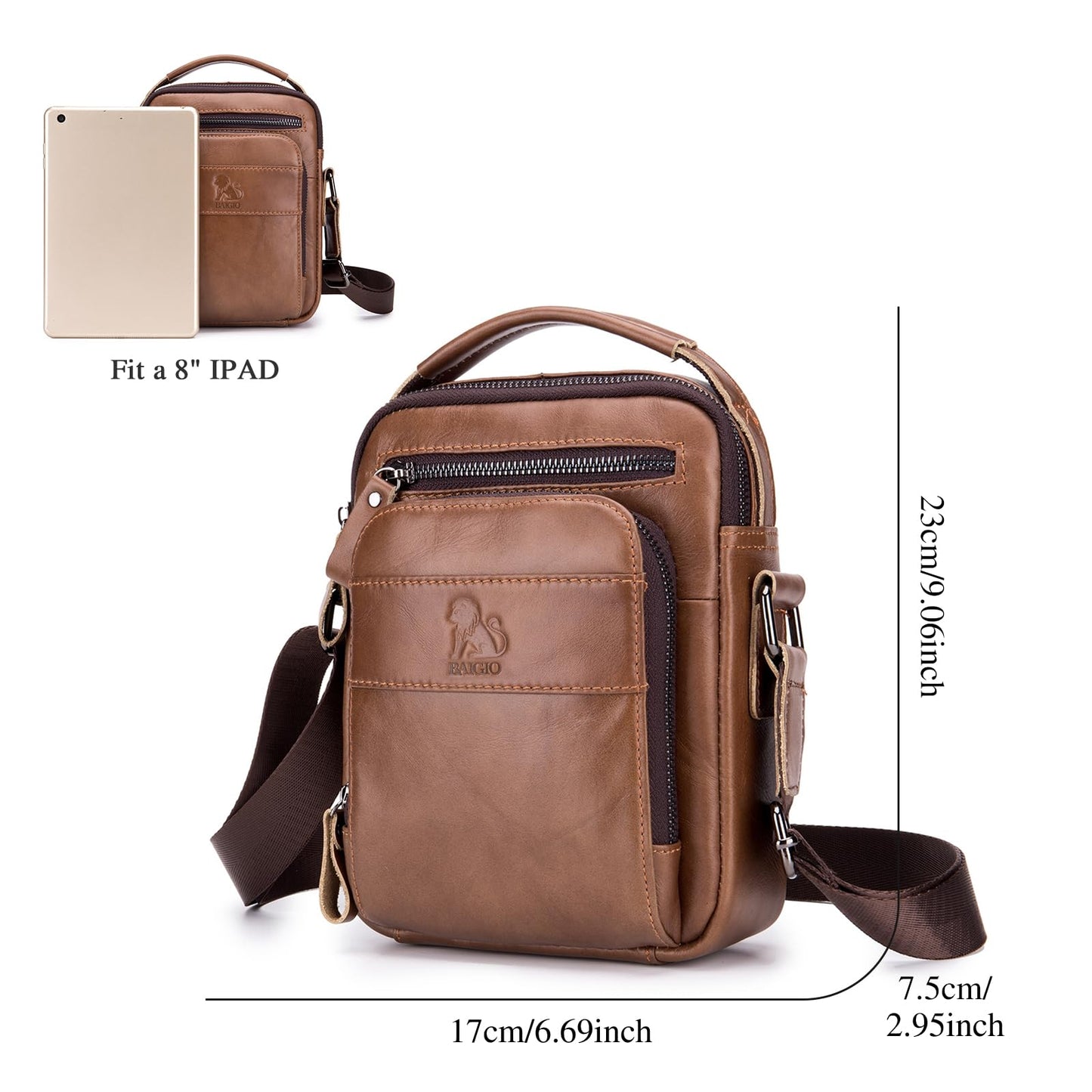 BAIGIO Genuine Leather Small Messenger Bag for Men Shoulder Bag for Ipad Crossbody Bag Men Handbag Satchel Travel Business