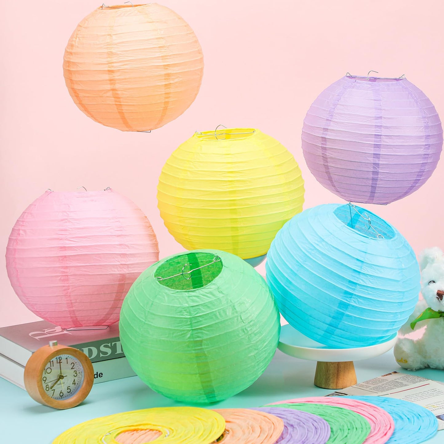 Retisee 12 Pcs 10 Inch Hanging Paper Lanterns Party Decorations Cute Pastel Classroom Decor for Birthday Back to School Party Decoration for Classrooms Wedding Birthday Ceilings