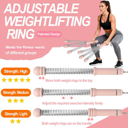 Upgrade Portable Ropeless Battle Ropes - Adjustable Weights Cordless Battle Ropes for Home Gym with Training Poster - Battle Rope Sticks Exercise Equipment for Low-Impact Workout, HIIT & Cardio - Pink