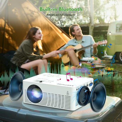 Mini Projector with WiFi and Bluetooth, 1080P Supported Outdoor Movie Projector, Compatible with Android/iOS/Windows/TV Stick/HDMI/USB