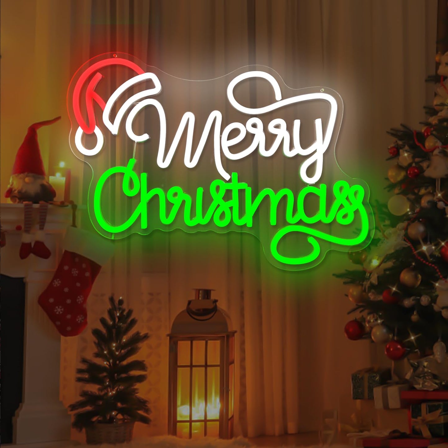 Merry Christmas Neon Sign Christmas Led Signs for Wall Decor Dimmable Santa Hat Neon Light for Party Bedroom Acrylic Holiday Light Up Signs for Window Xmas Neon Wall Art Gifts Size(12.2in*16.3in)