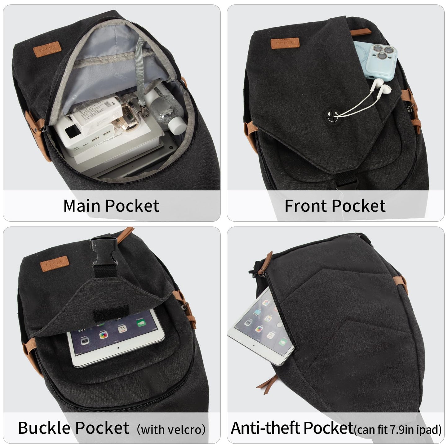 OSOCE Sling Bag for Men, Anti Theft Crossbody with Tunnel Lock, Waterproof Canvas Shoulder Backpack for Travel Hiking Daily