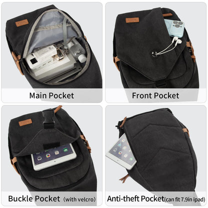 OSOCE Sling Bag for Men, Anti Theft Crossbody with Tunnel Lock, Waterproof Canvas Shoulder Backpack for Travel Hiking Daily