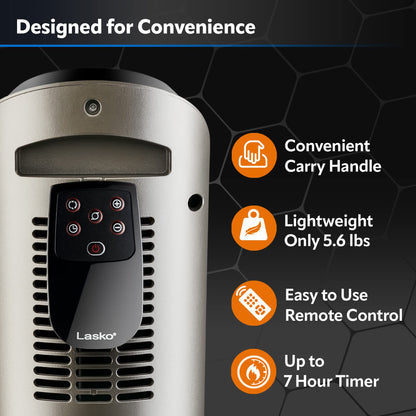 Lasko Tower Space Heater Indoor, Compact Electric Heaters for Indoor Use, Small Space Heater with Remote, Ideal Lasko Space Heaters for Indoor Use, 22.5 Inches, Grey/Black, 1500W, 751320